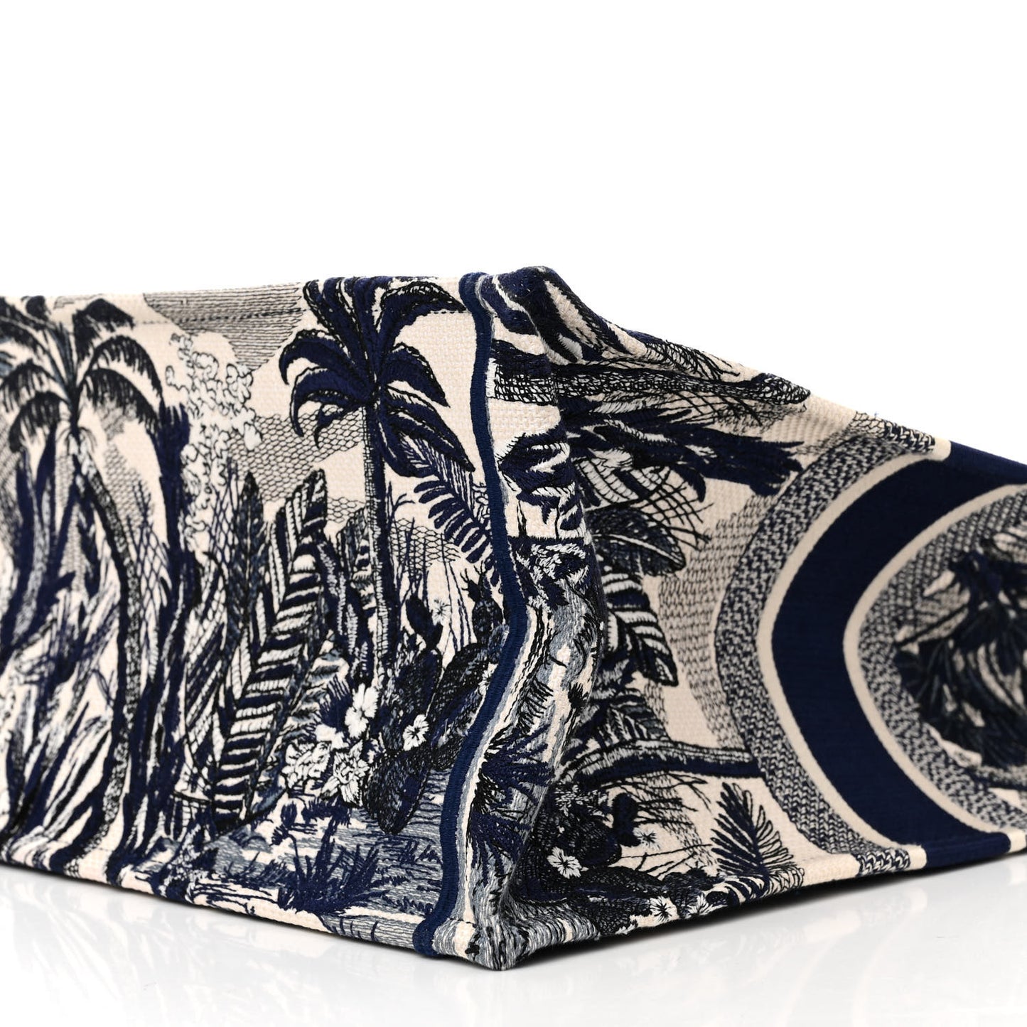 Canvas Embroidered Large Palm Tree Toile De Jouy Book Tote Blue