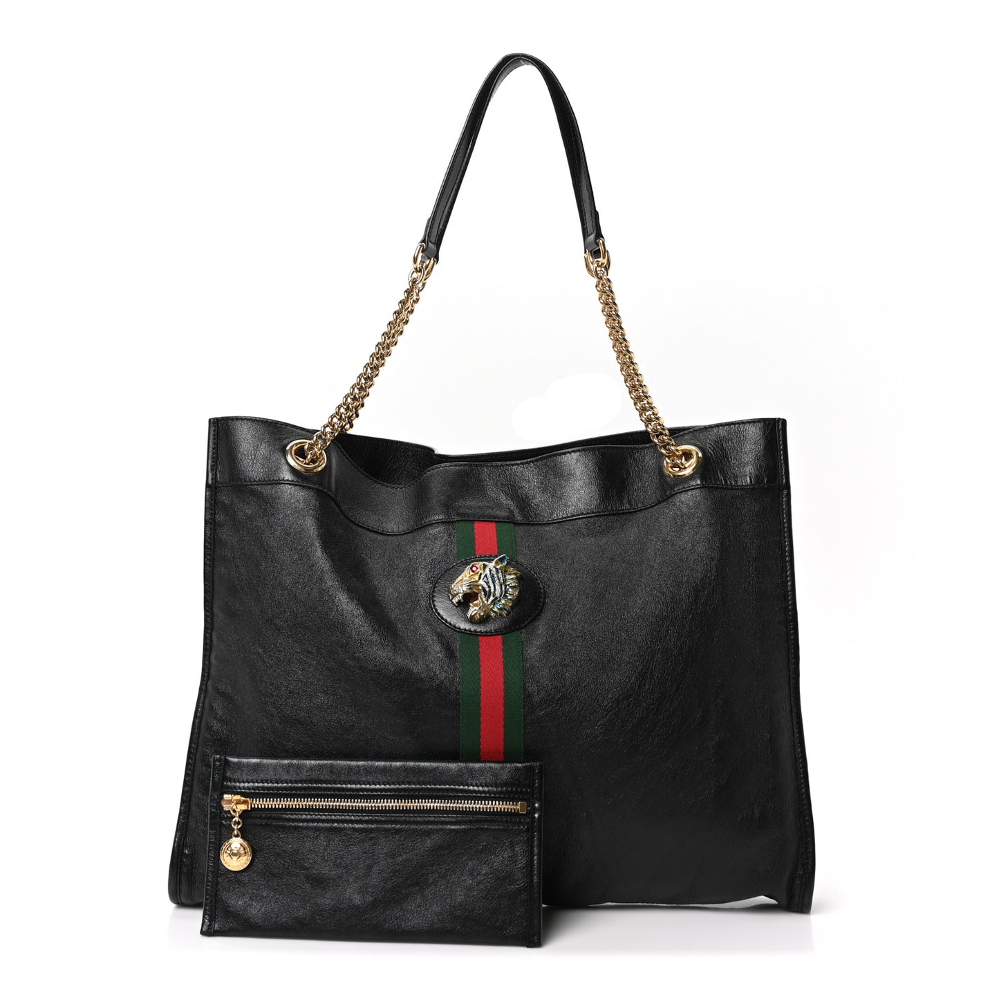 Calfskin Large Rajah Chain Tote Black