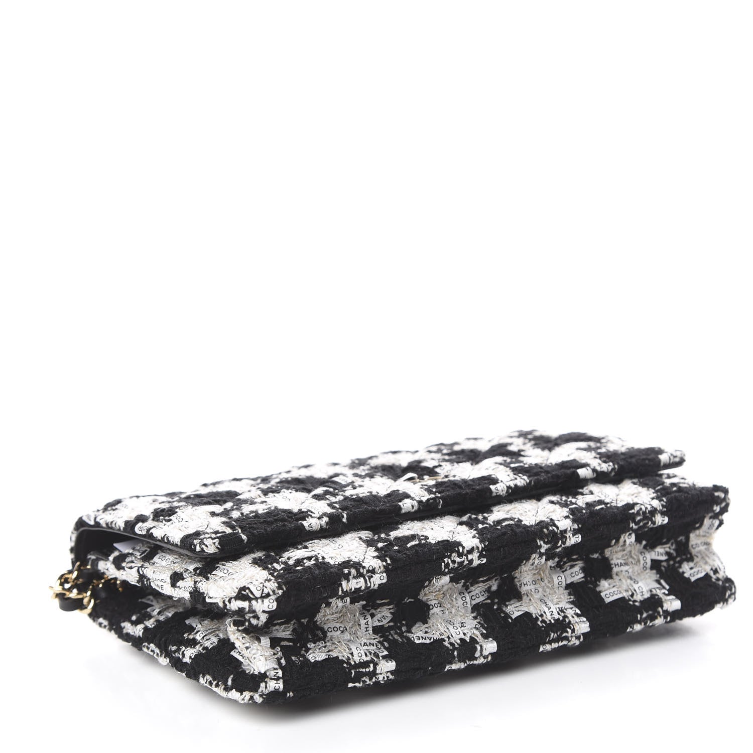 Chanel Tweed Quilted Wallet On Chain WOC Black Ecru White 3 of 11