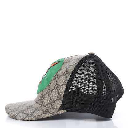 Gucci GG Supreme Monogram Bosco Patch Baseball Hat 57 Beige Green 3 of 8