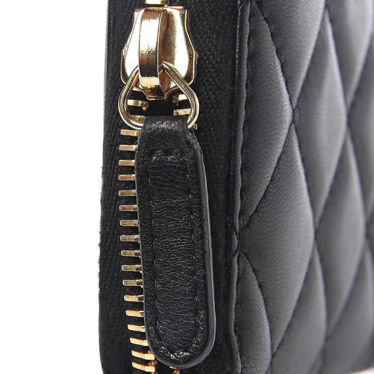 Lambskin Quilted Large Gusset Zip Around Wallet Black