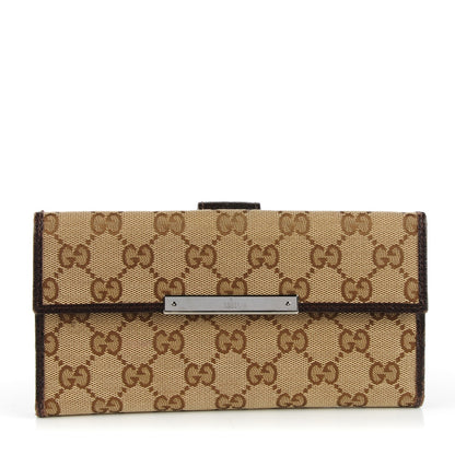 Gucci Monogram Metal Bar Continental Flap Wallet Beige Ebony Dark Brown 1 of 7