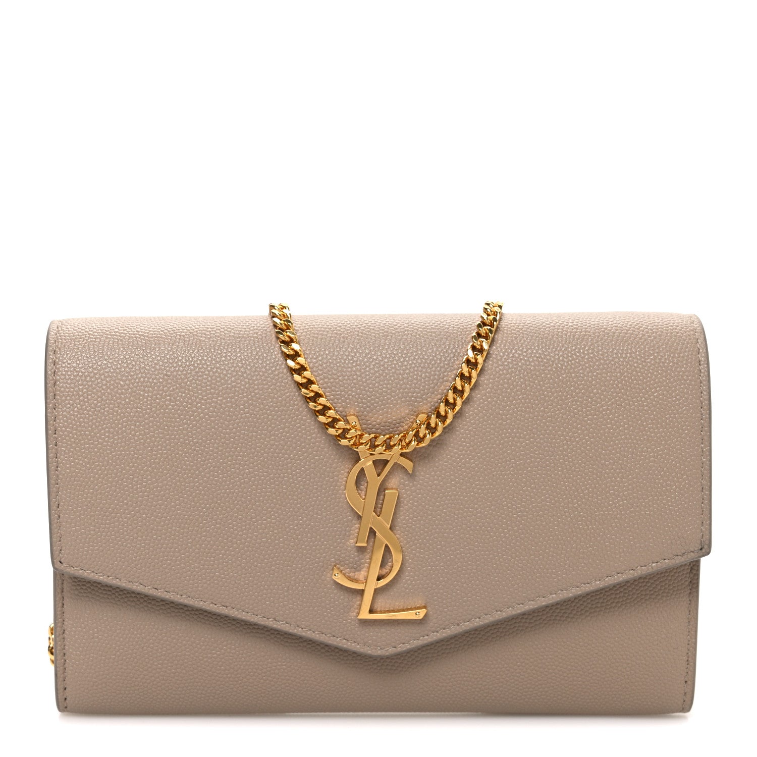 Saint Laurent Grain De Poudre Monogram Uptown Chain Wallet Dark Beige 1 of 11