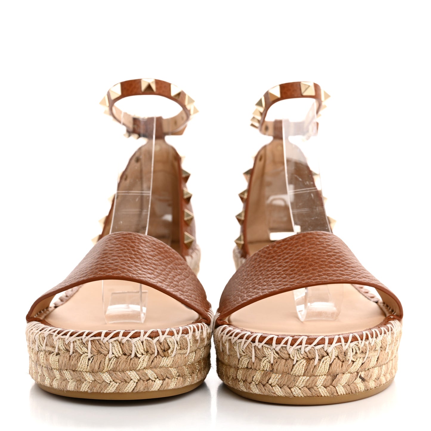 Grained Calfskin Rockstud Ankle Strap Espadrille 30/55mm Wedge Sandals 37 Selleria