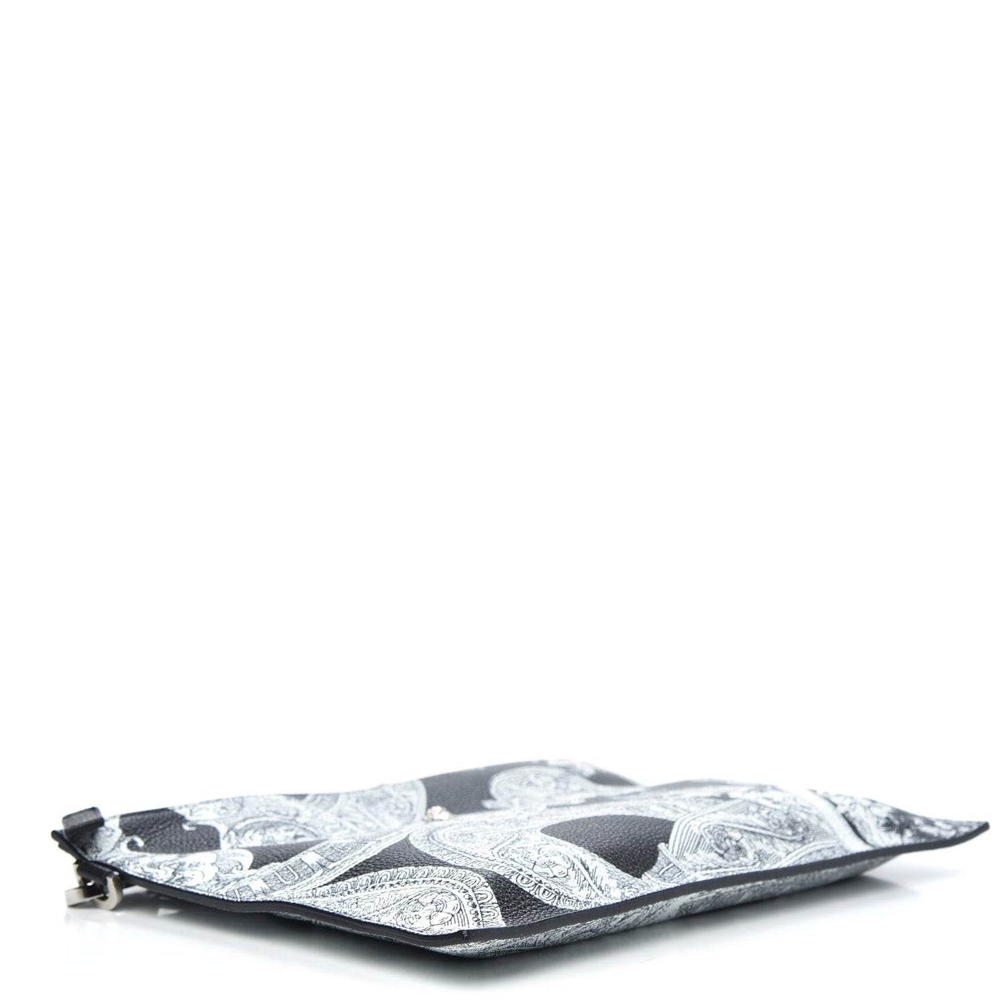 Grained Calfskin Large Baroccoflage Wristlet Pouch Black White