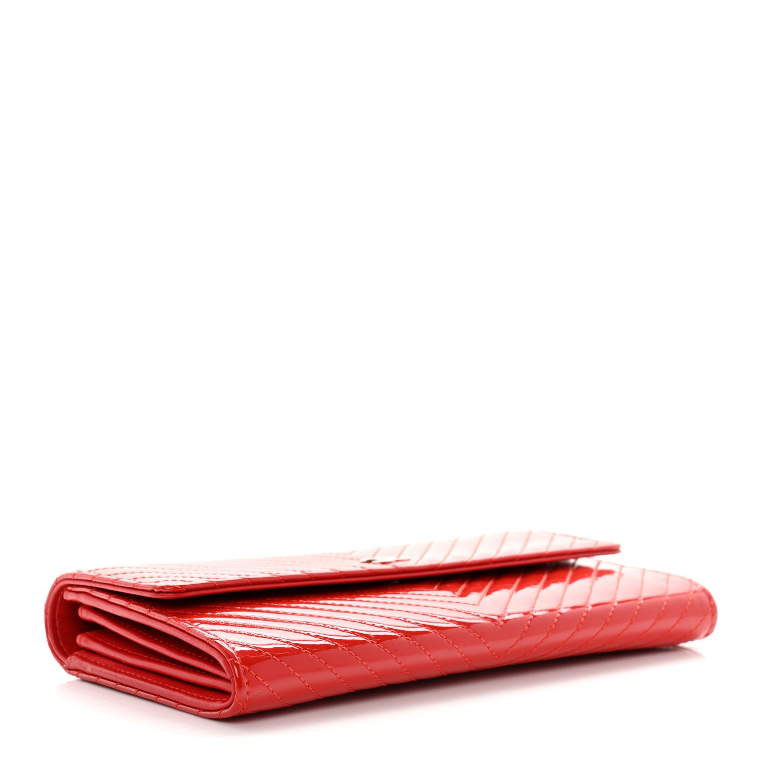 Chanel Patent Chevron Quilted Large Gusset Flap Wallet Red 4 of 10