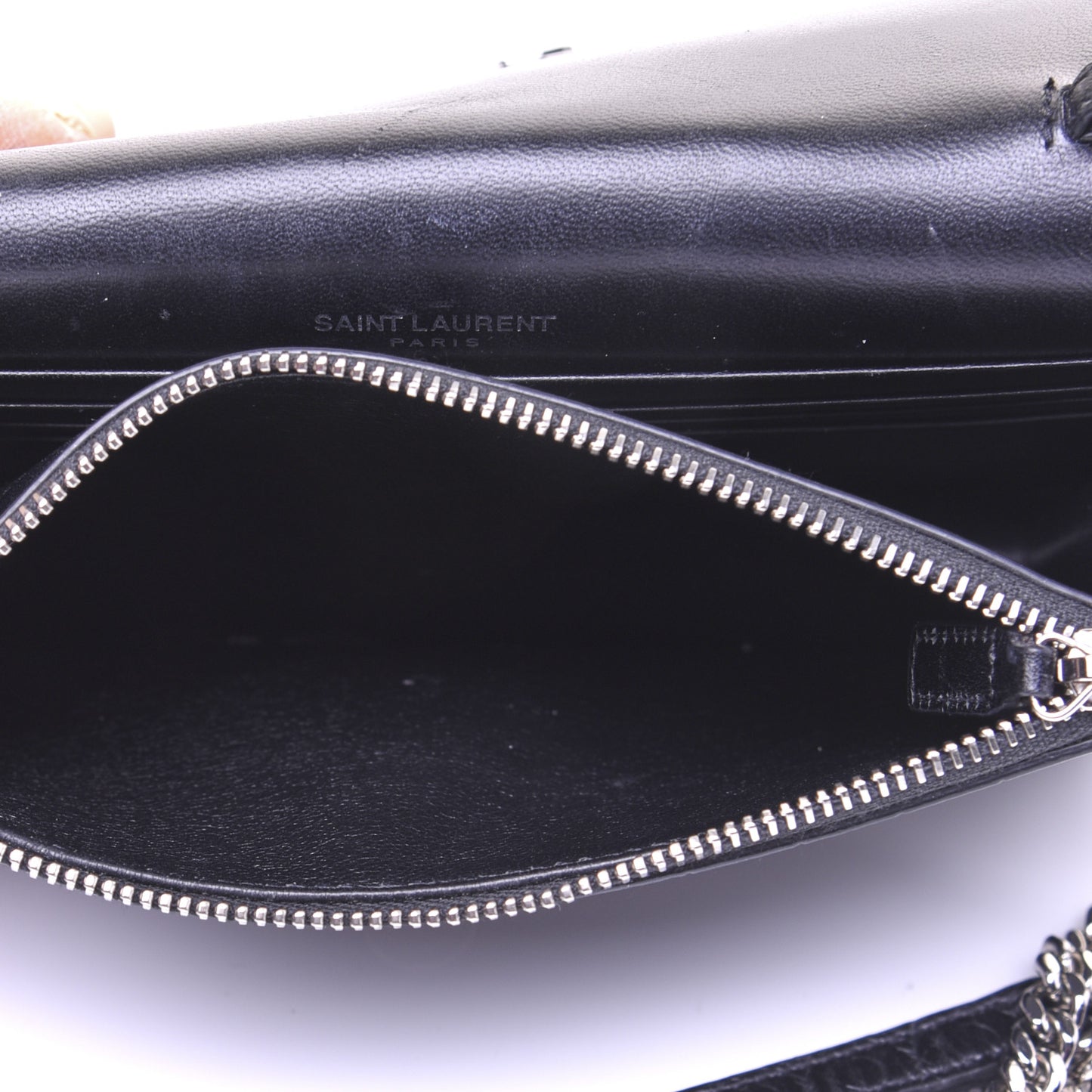 Calfskin Crocodile Embossed Kate Monogram Tassel Chain Wallet Black