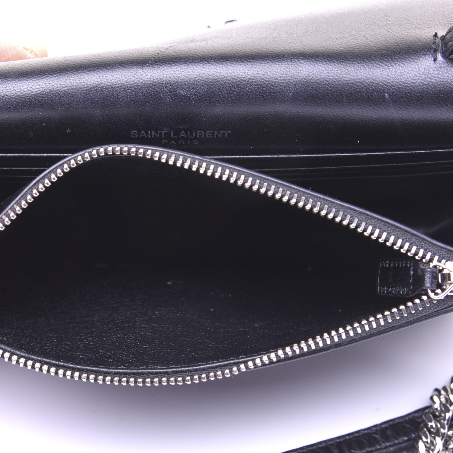 Saint Laurent Calfskin Crocodile Embossed Kate Monogram Tassel Chain Wallet Black 16 of 17