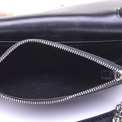 Saint Laurent Calfskin Crocodile Embossed Kate Monogram Tassel Chain Wallet Black 16 of 17