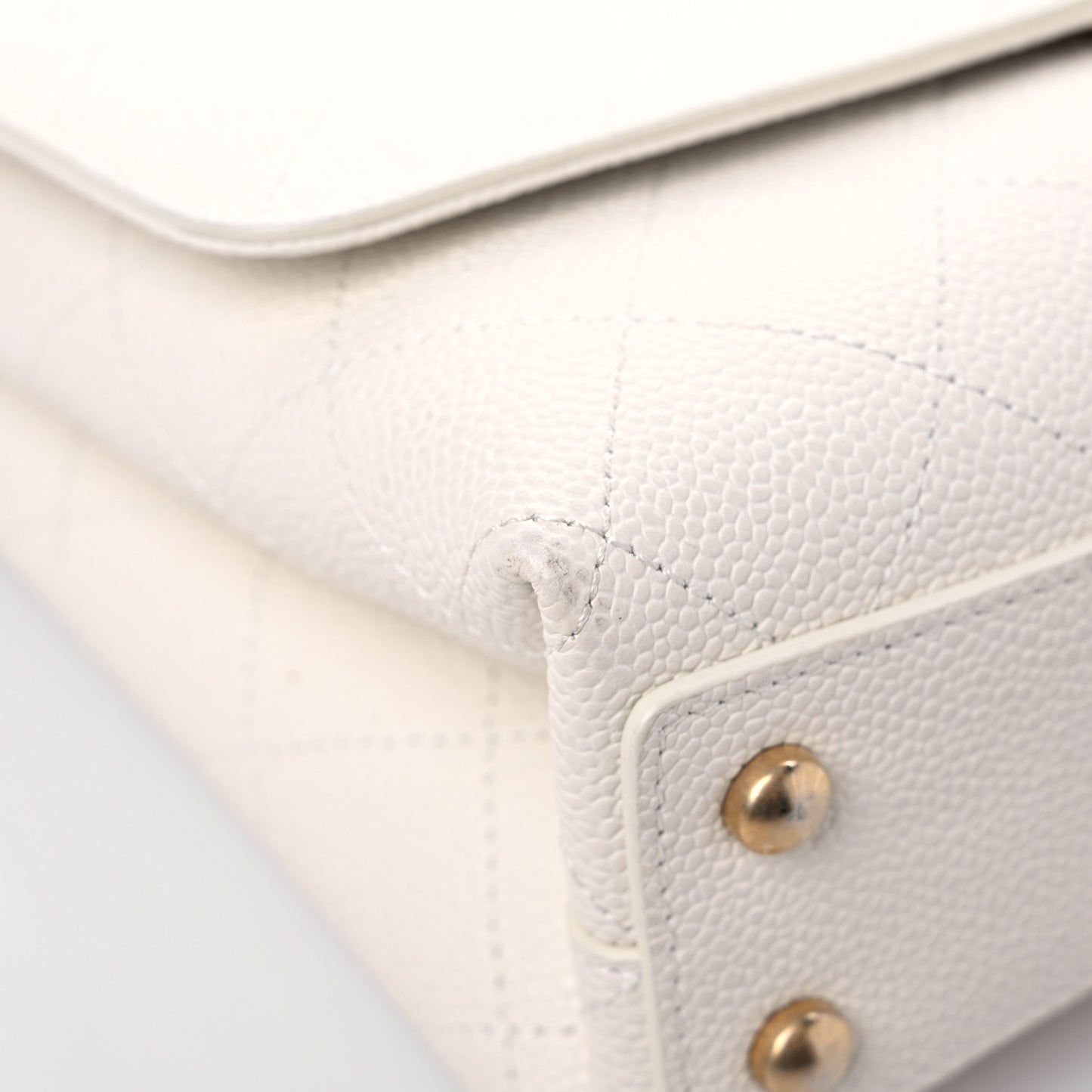 Caviar Diamond Stitched Small Top Handle Flap White