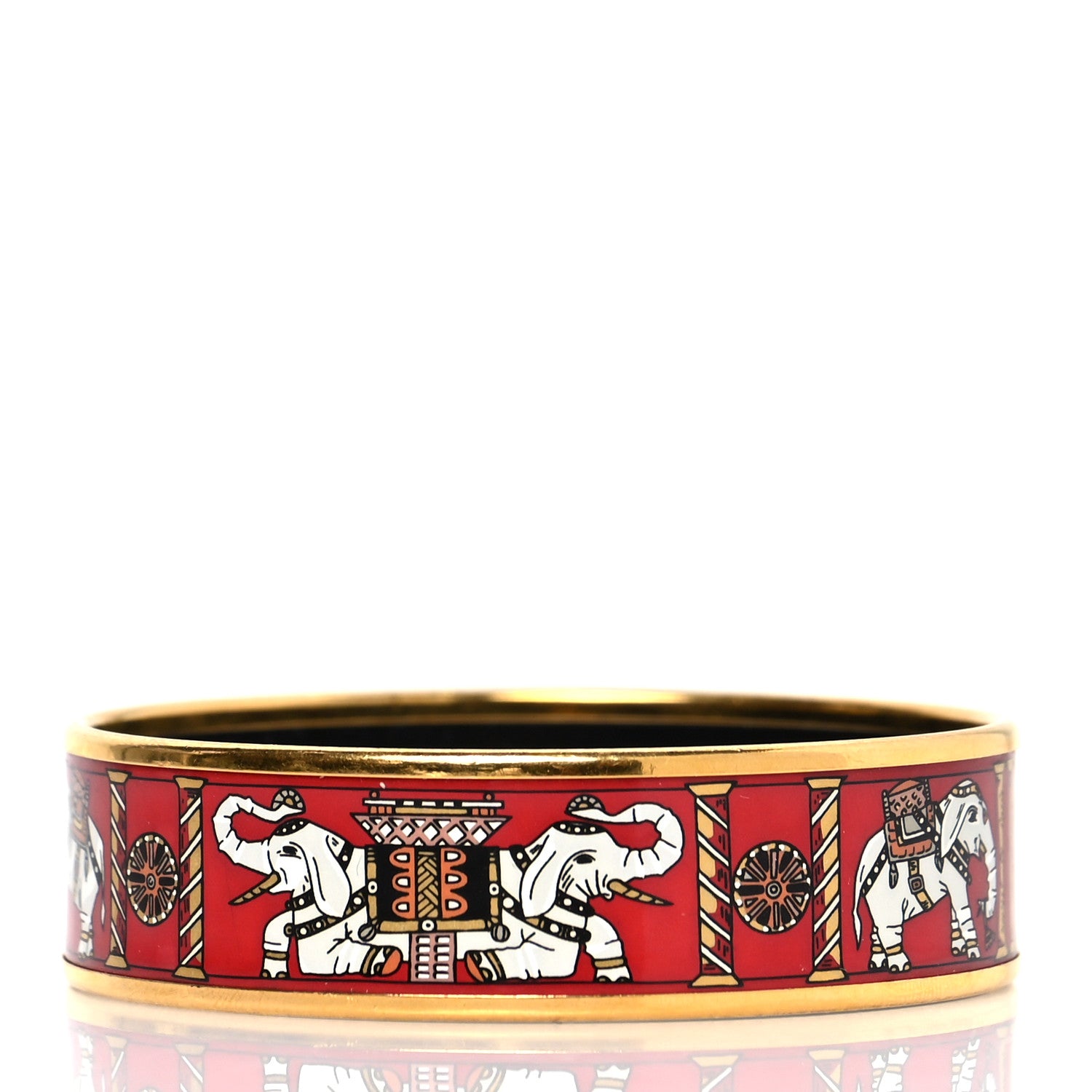 Hermes Enamel Printed Torana Elephants Wide Bracelet 62 3 of 5