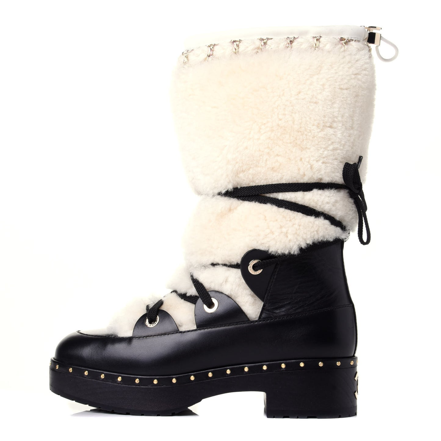Shearling Chain Studded CC High Boot 37 Black