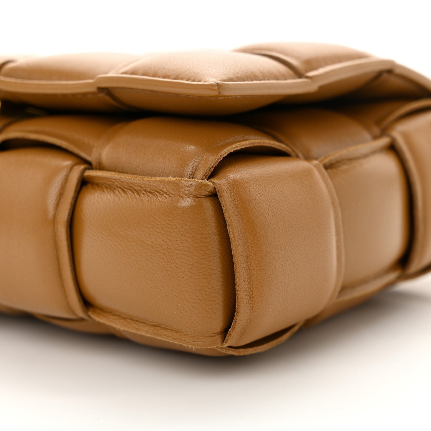 Nappa Maxi Intreccio Small Padded Cassette Crossbody Bag Camel