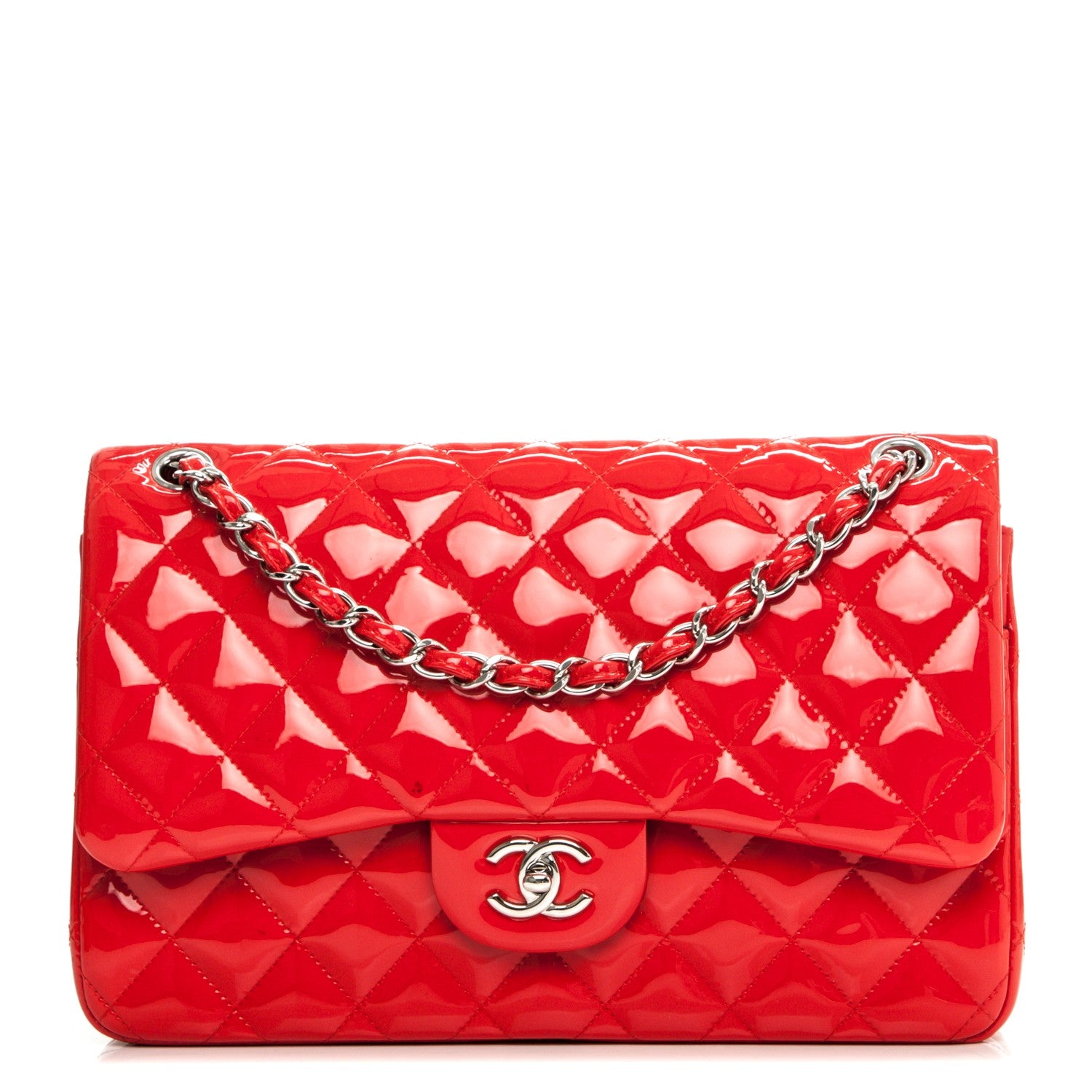 Chanel Patent Quilted Jumbo Double Flap Dark Red 1 of 12