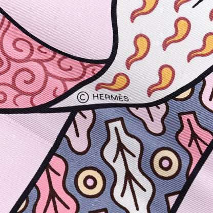 Hermes Silk Carre Duels Oniriques Scarf 90 Rose Pale Gris Jaune 9 of 10