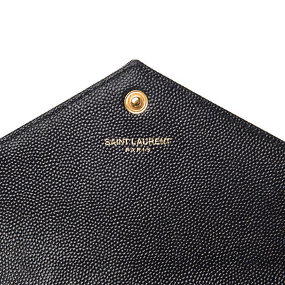 Saint Laurent Grain De Poudre Matelasse Chevron Monogram Envelope Chain Wallet Black 6 of 9