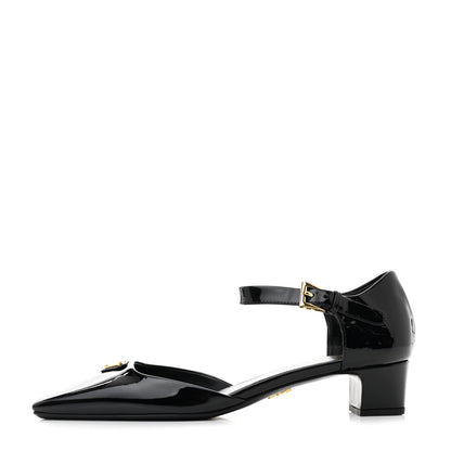 Prada Vernice Triangle Squared Toe 35mm Pumps 37.5 Black 1 of 9