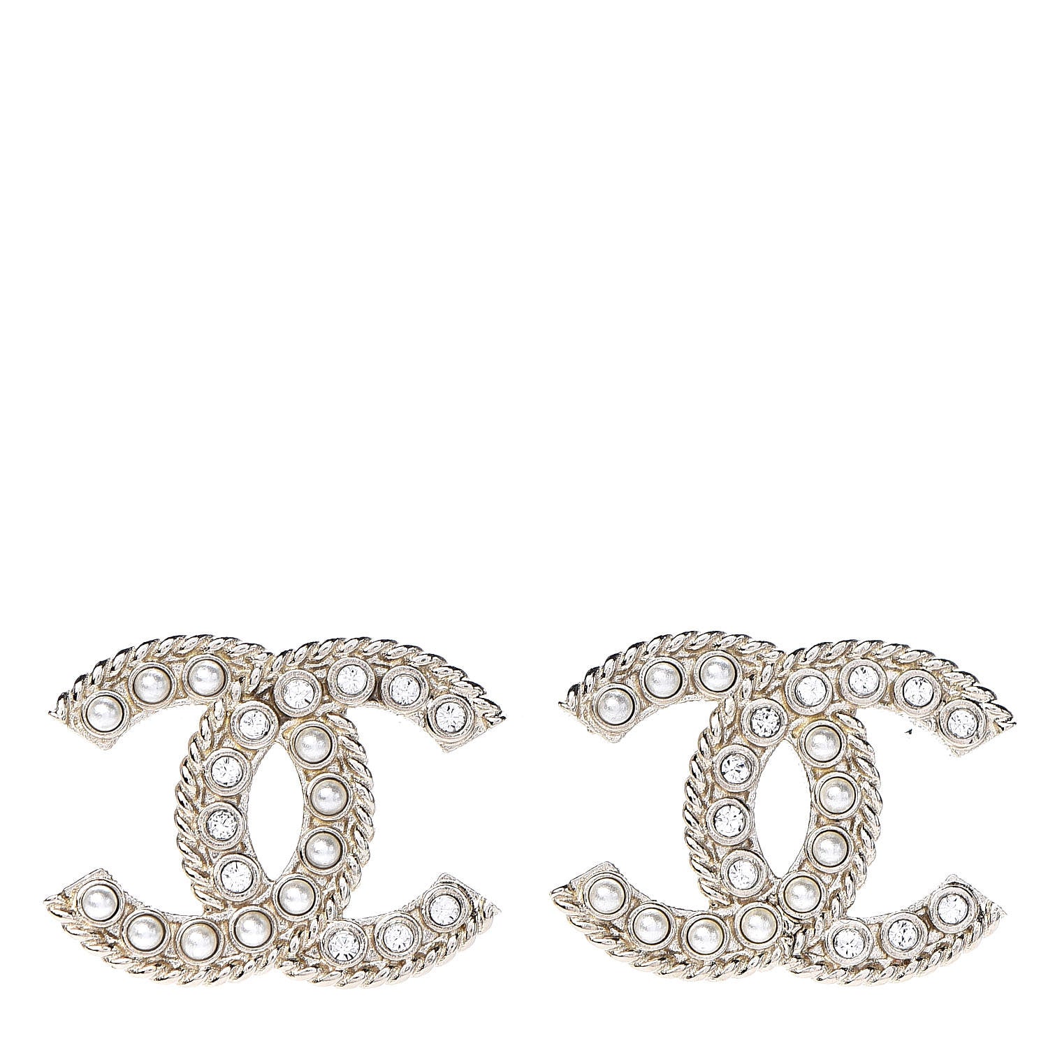 Chanel Pearl Crystal April In Paris CC Earrings Light Gold 1 of 5