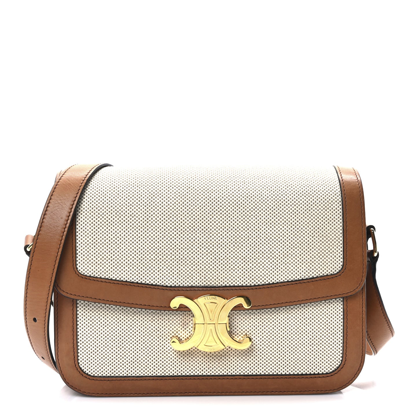 Canvas Calfskin Triomphe Medium Triomphe Bag Natural Tan