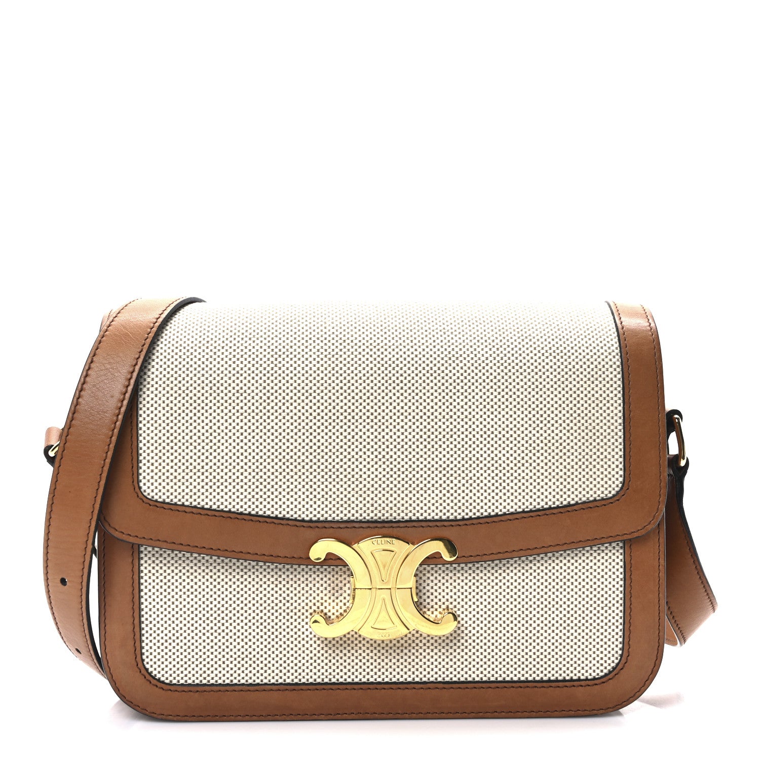 Celine Canvas Calfskin Triomphe Medium Triomphe Bag Natural Tan 1 of 10