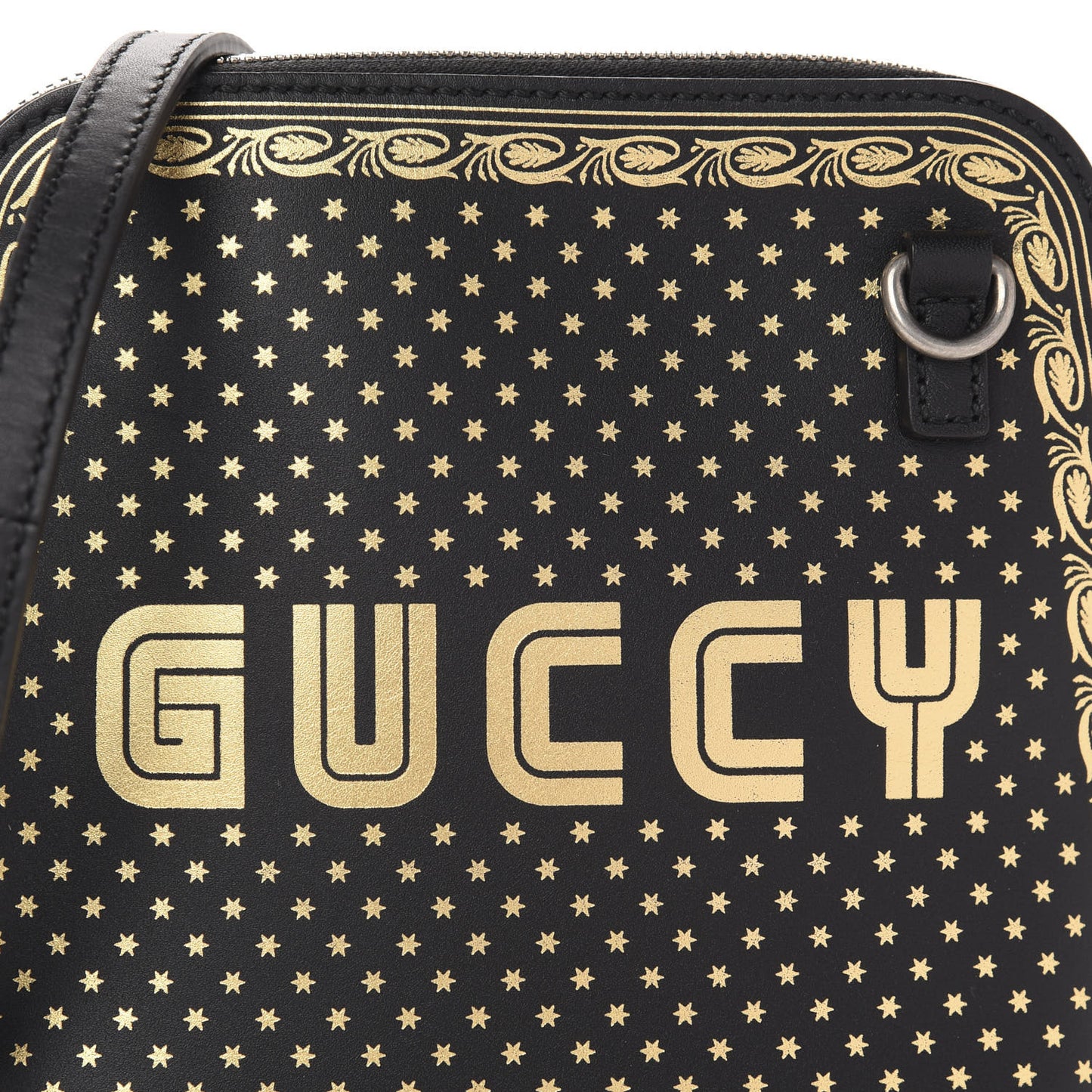 X SEGA Calfskin GUCCY Stars Mini Dome Shoulder Bag Black Gold