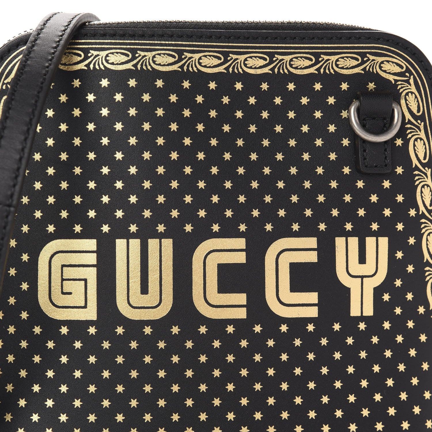 Gucci X SEGA Calfskin GUCCY Stars Mini Dome Shoulder Bag Black Gold 10 of 10