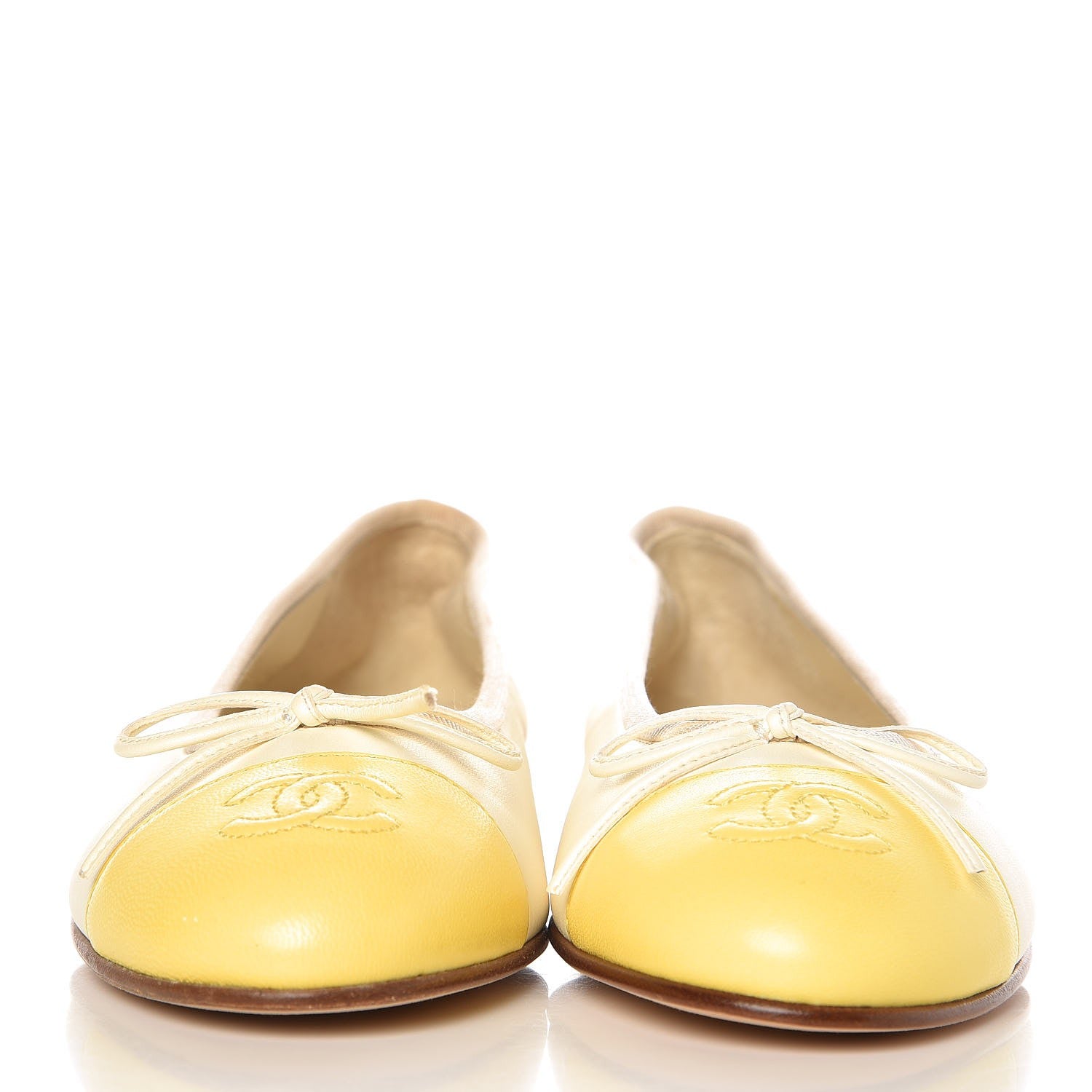 Chanel Lambskin Cap Toe Ballerina Flats 36 White Yellow 2 of 10