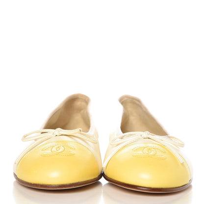 Chanel Lambskin Cap Toe Ballerina Flats 36 White Yellow 2 of 10