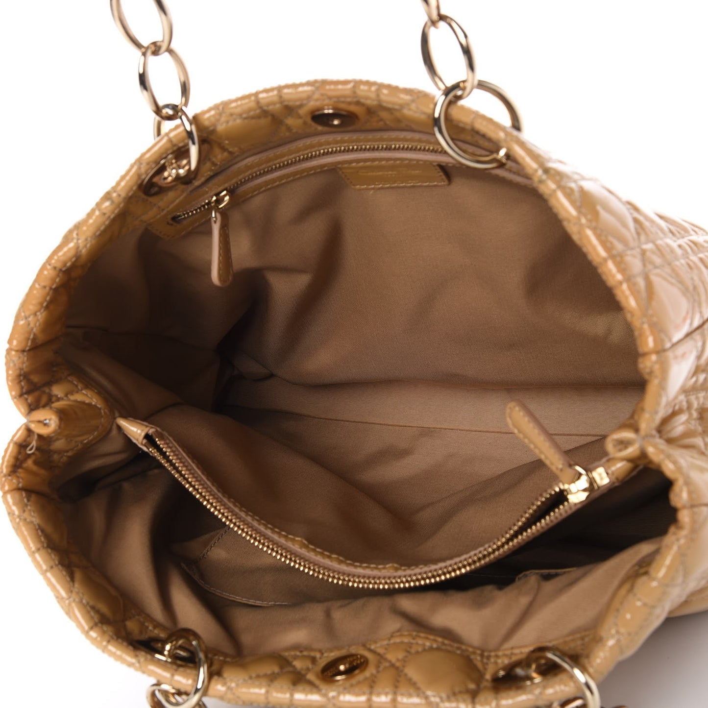 Patent Cannage Large Dior Soft Shopping Tote Beige