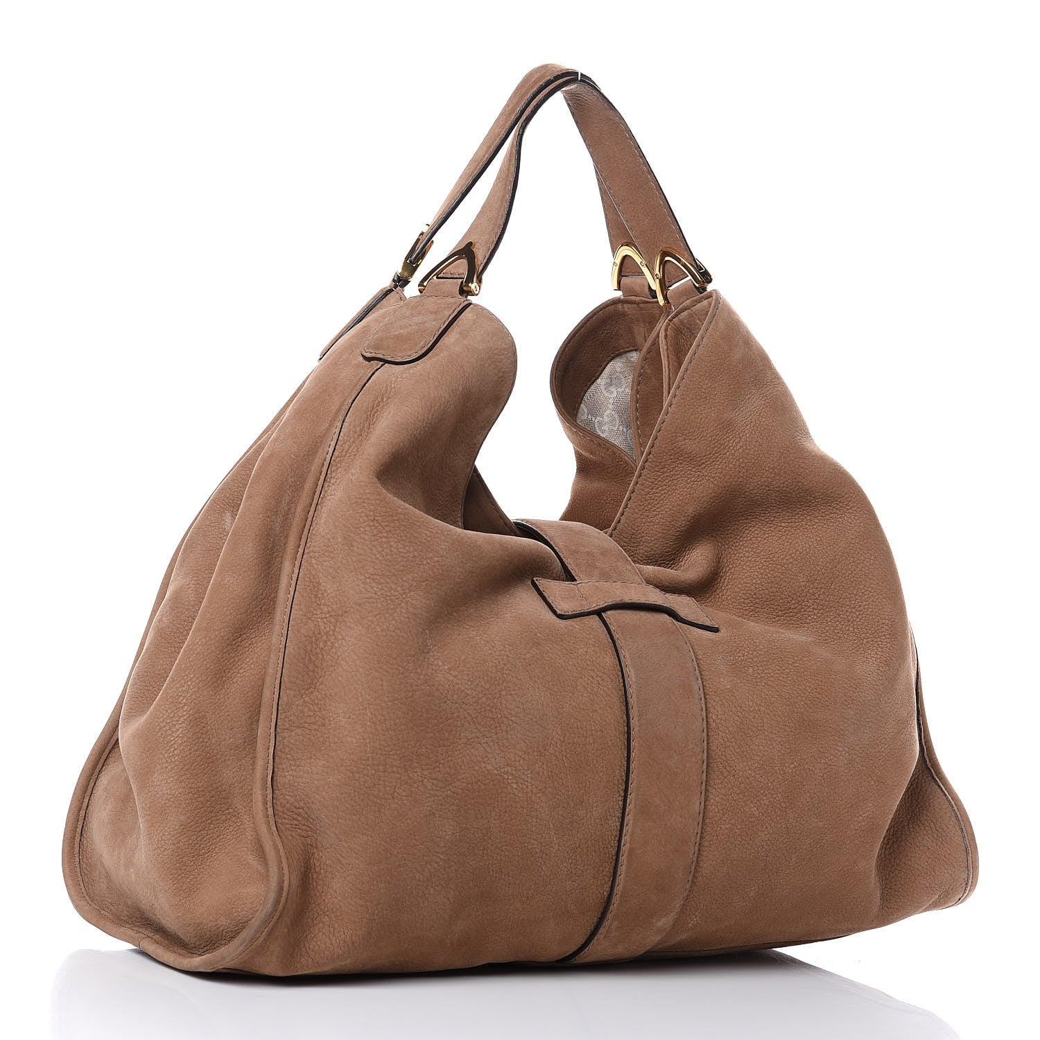 Gucci Nubuck Large Soft Stirrup Shoulder Bag Light Brown 3 of 12