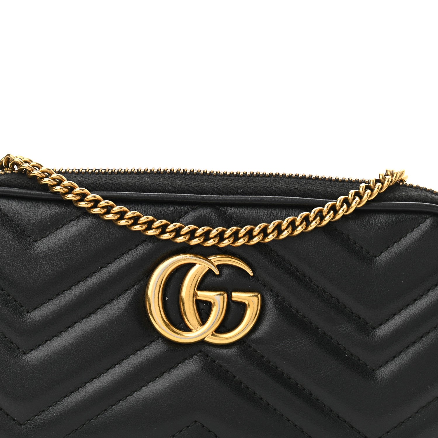 Gucci Calfskin Matelasse Mini GG Marmont Chain Crossbody Bag Black 8 of 10