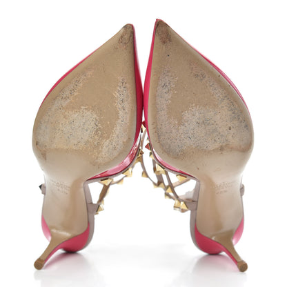 Valentino Garavani Patent Rockstud Ankle Strap Low Heel Pumps 40.5 Fuchsia Poudre 5 of 10