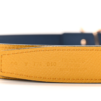 Hermes Swift Epsom 24mm H Cursives Belt 80 32 Jaune Ambre Bleu Saphir 5 of 6
