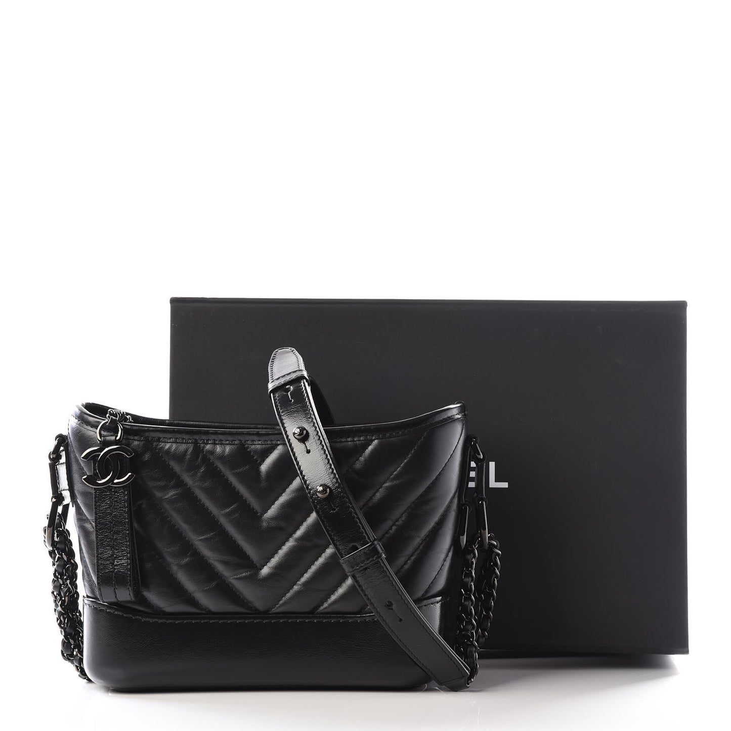 Aged Calfskin Chevron Quilted Small Gabrielle Hobo So Black