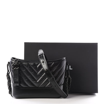 Chanel Aged Calfskin Chevron Quilted Small Gabrielle Hobo So Black 12 of 12