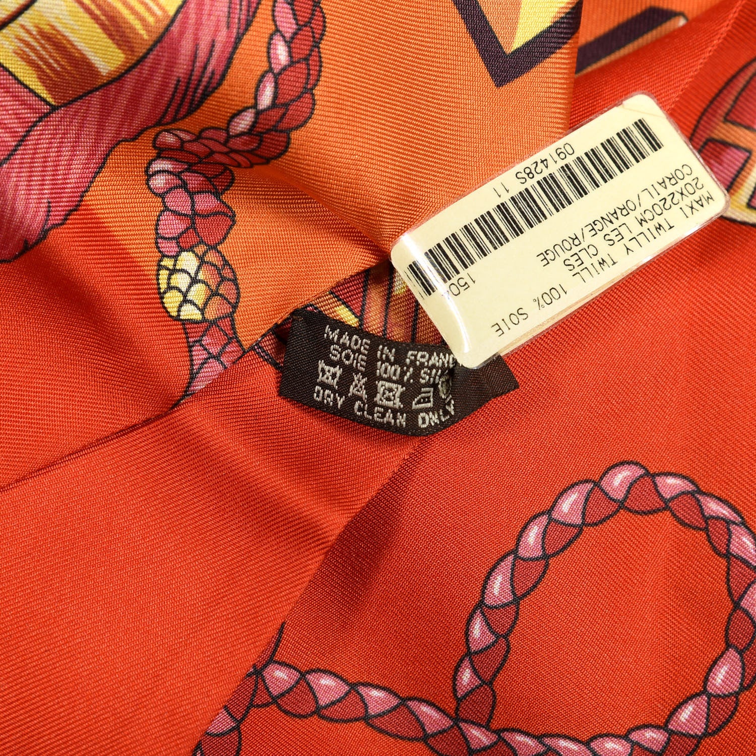 Hermes Silk Les Cles Maxi Twilly Cut Corail Orange Rouge 3 of 4