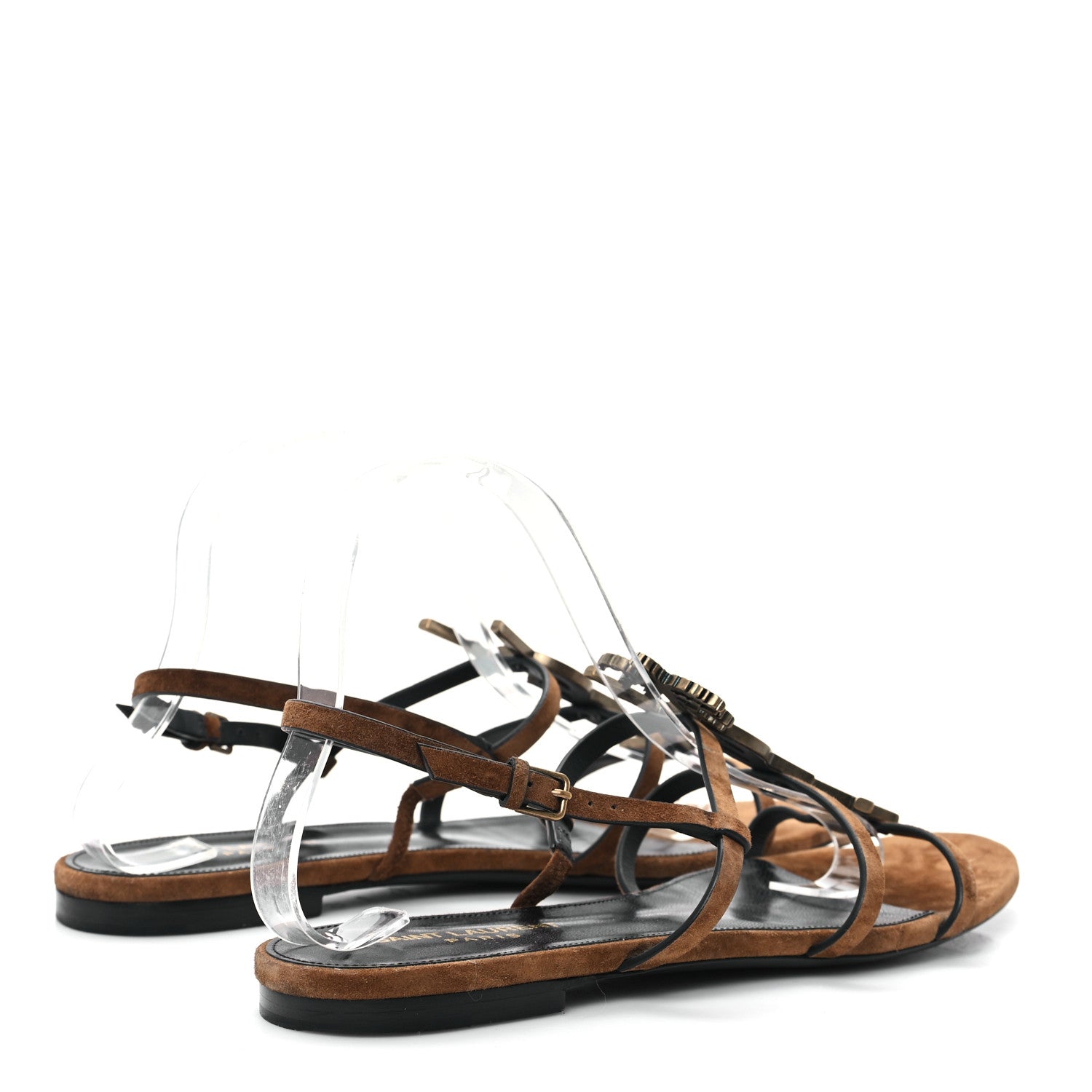 Saint Laurent Suede Cassandra Monogram Palm 05 Sandals 40.5 Brown 5 of 10