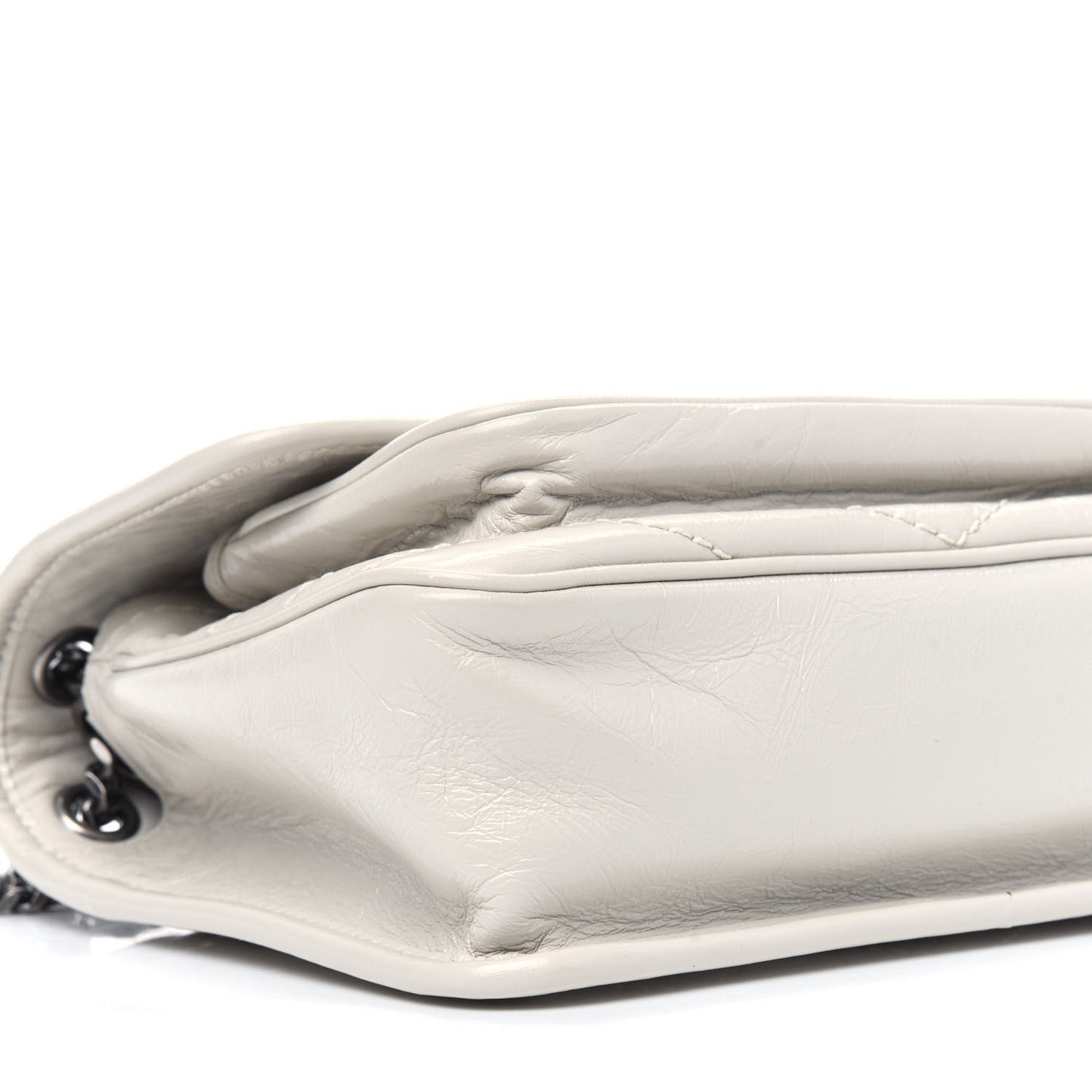 Crinkled Calfskin Matelasse Monogram Baby Niki Chain Satchel White