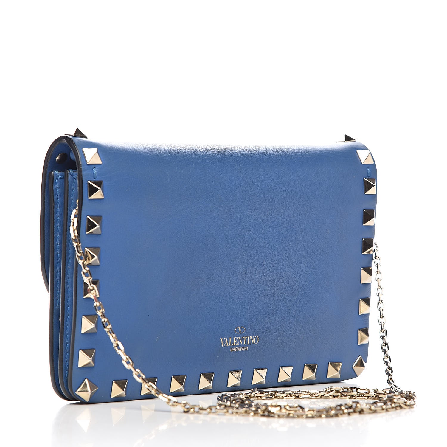 Valentino Garavani Vitello Rockstud Chain Flap Crossbody Bag Light Sapphire 3 of 12