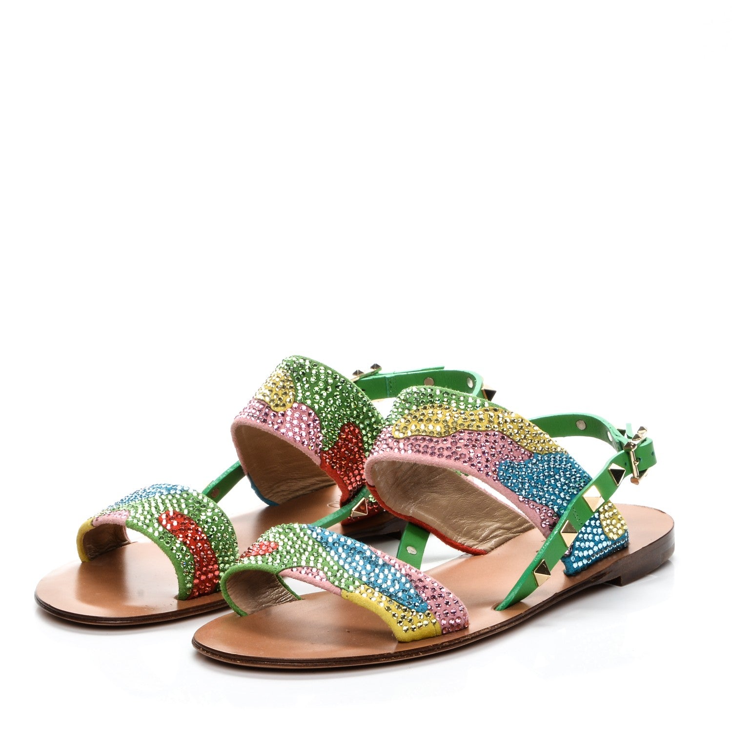 Valentino Garavani Nappa Crystal Camouflage Rockstud Flat Sandals 37 Multicolor 2 of 8