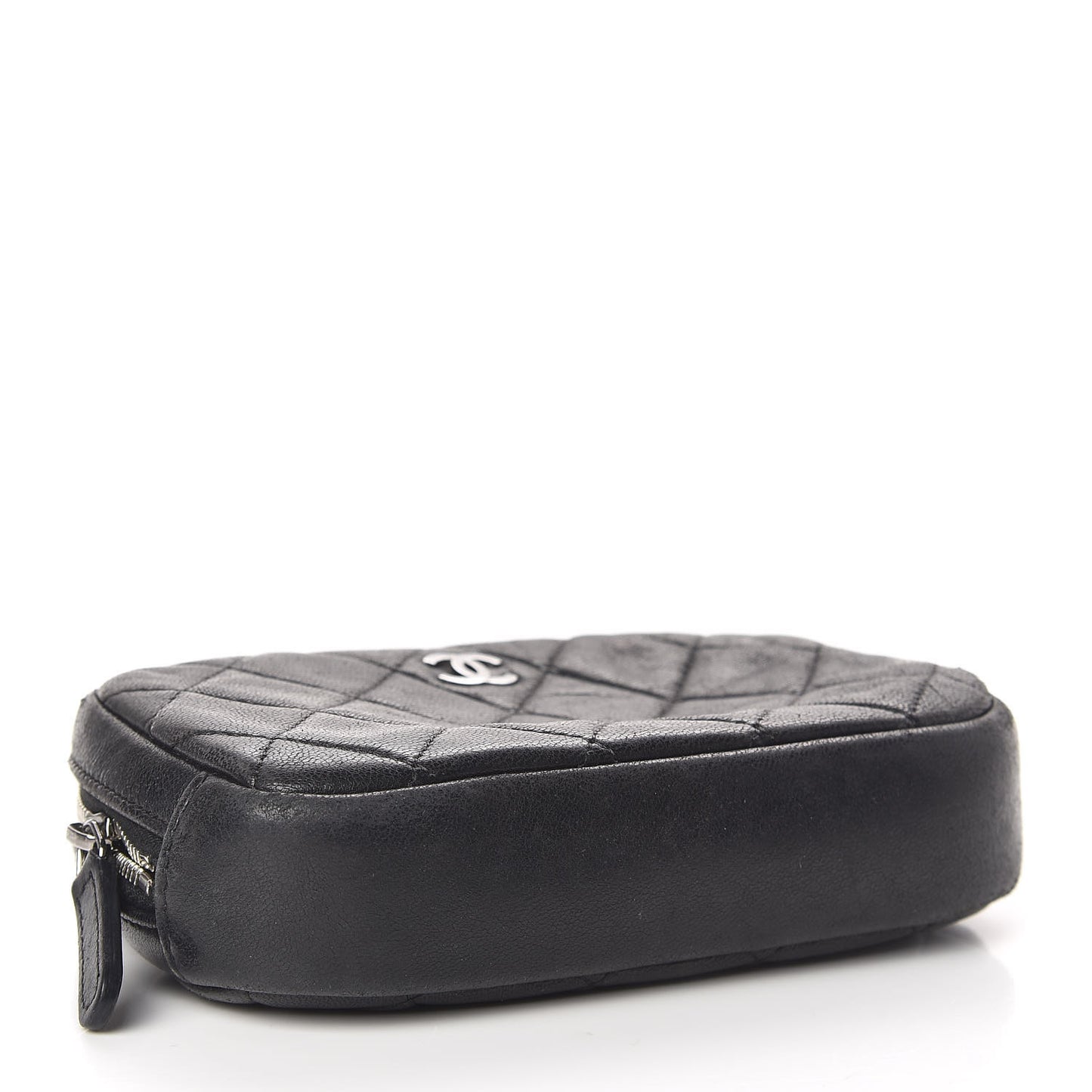 Lambskin Quilted Small Curvy Pouch Cosmetic Case Black