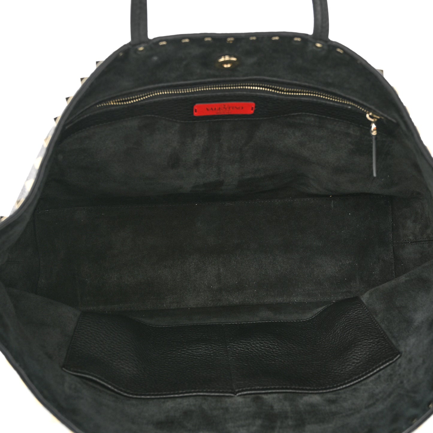 Grained Calfskin Rockstud Shoulder Tote Black