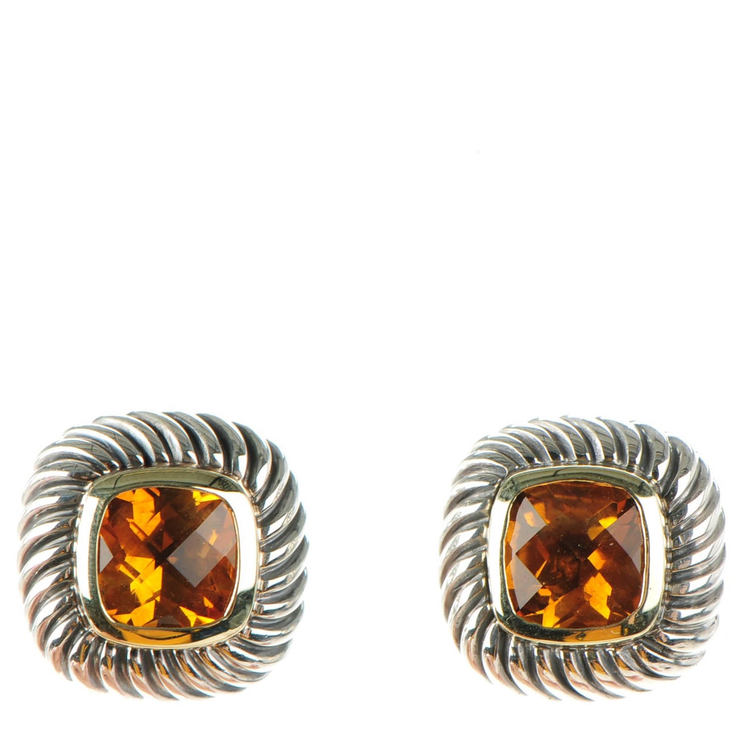 Sterling Silver 14K Yellow Gold Citrine 7mm Albion Cable Earrings