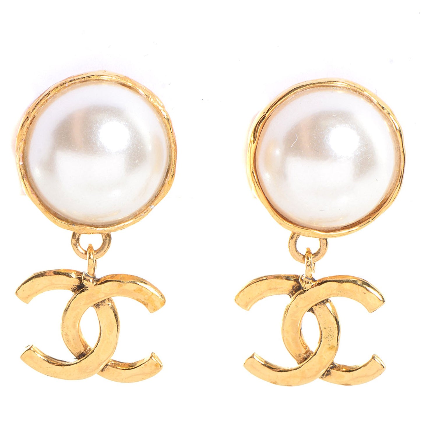 Pearl CC Drop Clip On Earrings Gold