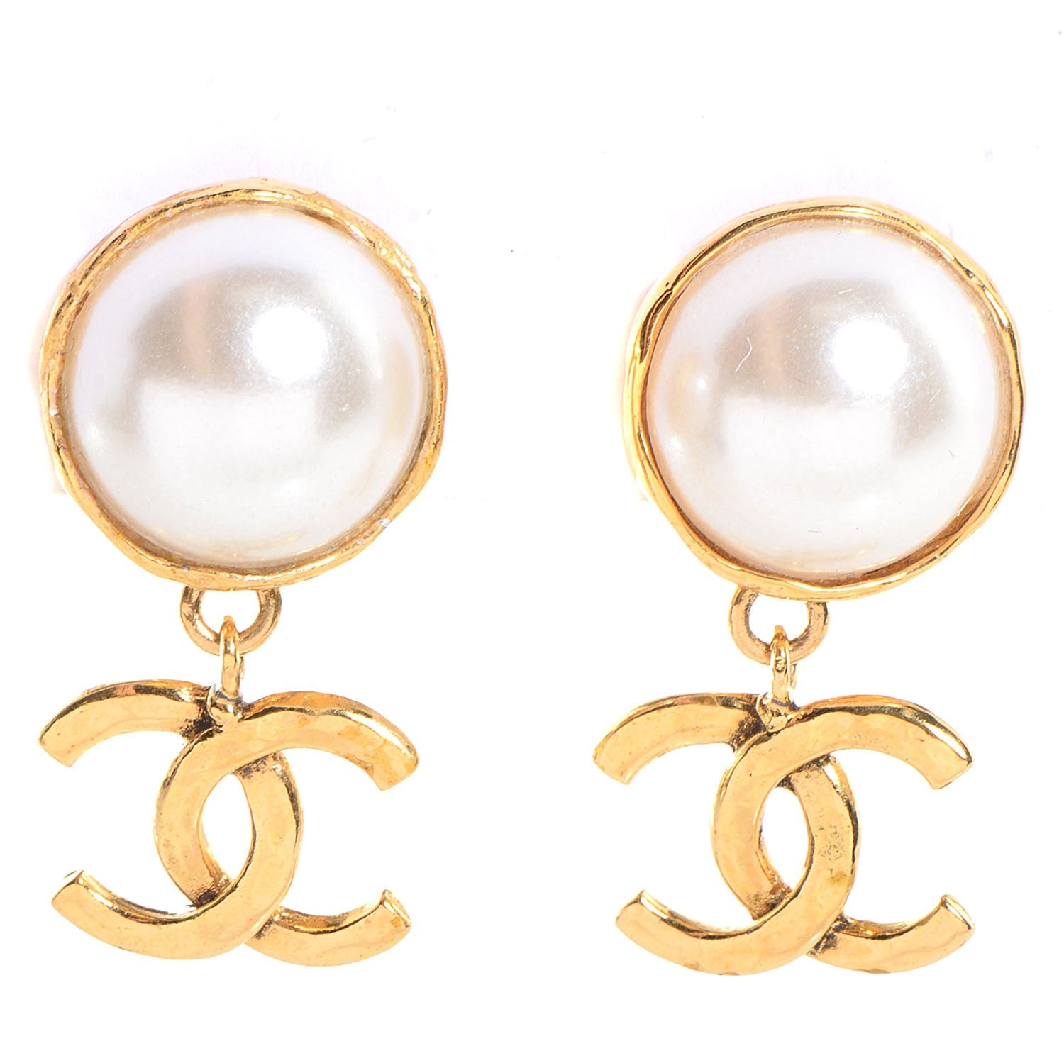 Chanel Pearl CC Drop Clip On Earrings Gold 1 of 4