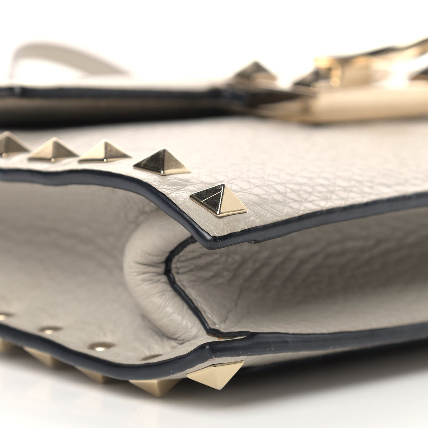 Pebbled Calfskin Small Rockstud Overlay Flap Shoulder Bag Opal Grey