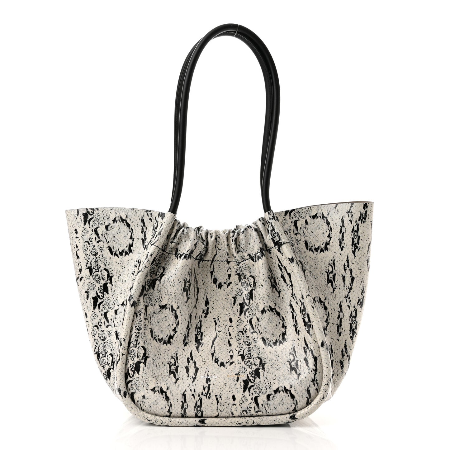 Calfskin Snakeskin Embossed Large Ruched Tote Optic White Black