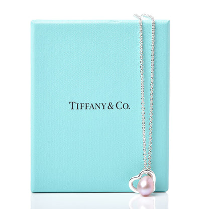 Tiffany Sterling Silver Pink Pearl 9-9.5mm Elsa Peretti Open Heart Lariat Necklace 8 of 8