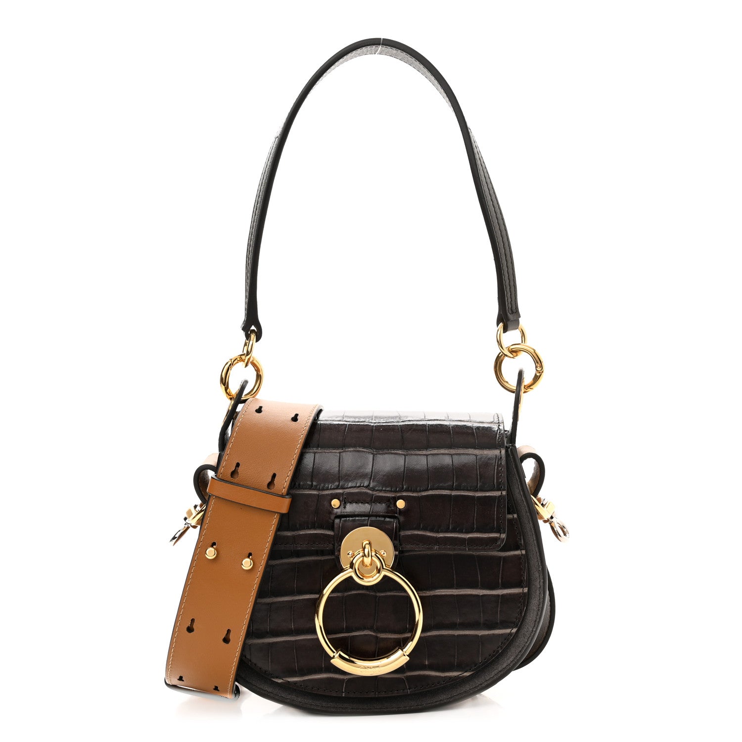 Chloe Calfskin Crocodile Embossed Small Tess Bag Profound Brown 1 of 10