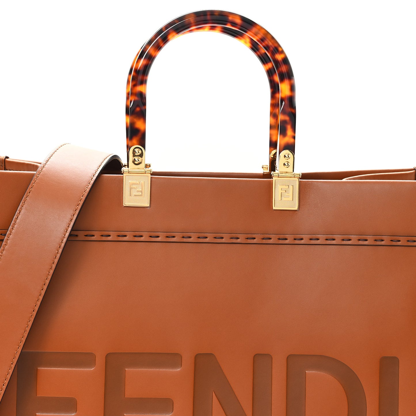 Vitello King Plexiglass Medium Fendi Sunshine Shopper Tote Cuoio